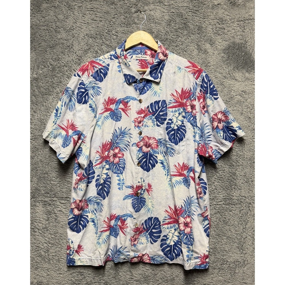 Tommy Bahama Shirt Mens 2XL Multicolor Floral 100% Silk Hawaiian Aloha Vacation